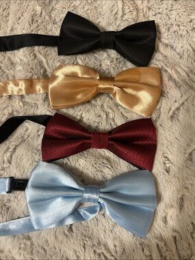 Classic Satin Bow Tie Set - Dark Navy, Gold, Burgundy, Light Blue